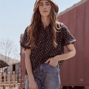 THE GREAT. Black Floral Button Down Shirt